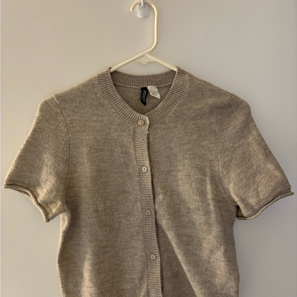 Short Sleeve Beige Cardigan